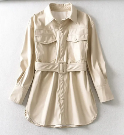 Women's High Waist Lace-Up PU Jacket