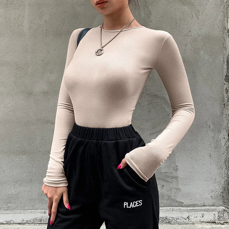 ApexFit Women's Slim Fit Bodysuit – Elegant O-Neck Bodycon Fashion Top