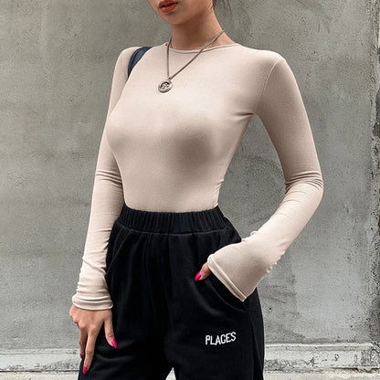 ApexFit Women's Slim Fit Bodysuit – Elegant O-Neck Bodycon Fashion Top