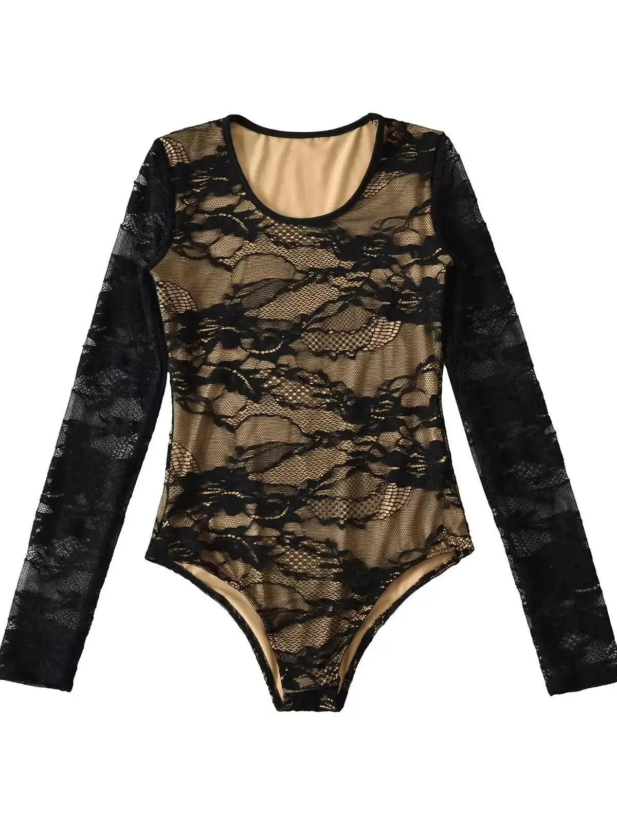 Elegant Lace Bodysuit for Women – Sheer Floral High Neck Bodysuit