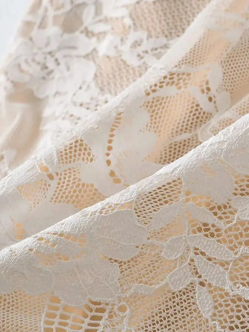 Elegant Lace Bodysuit for Women – Sheer Floral High Neck Bodysuit