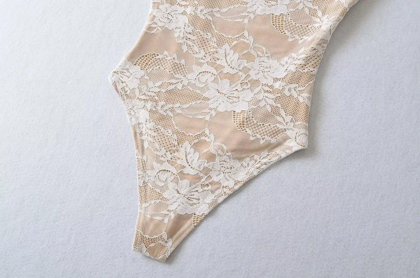 Elegant Lace Bodysuit for Women – Sheer Floral High Neck Bodysuit