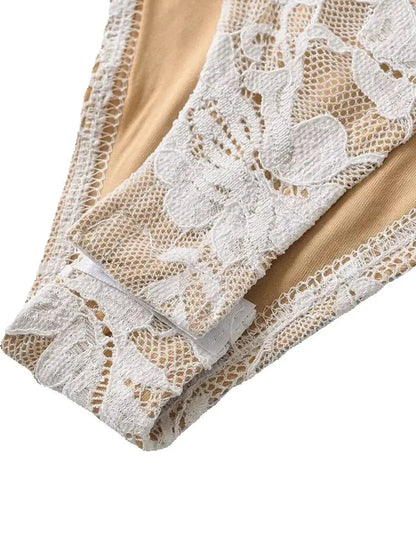 Elegant Lace Bodysuit for Women – Sheer Floral High Neck Bodysuit