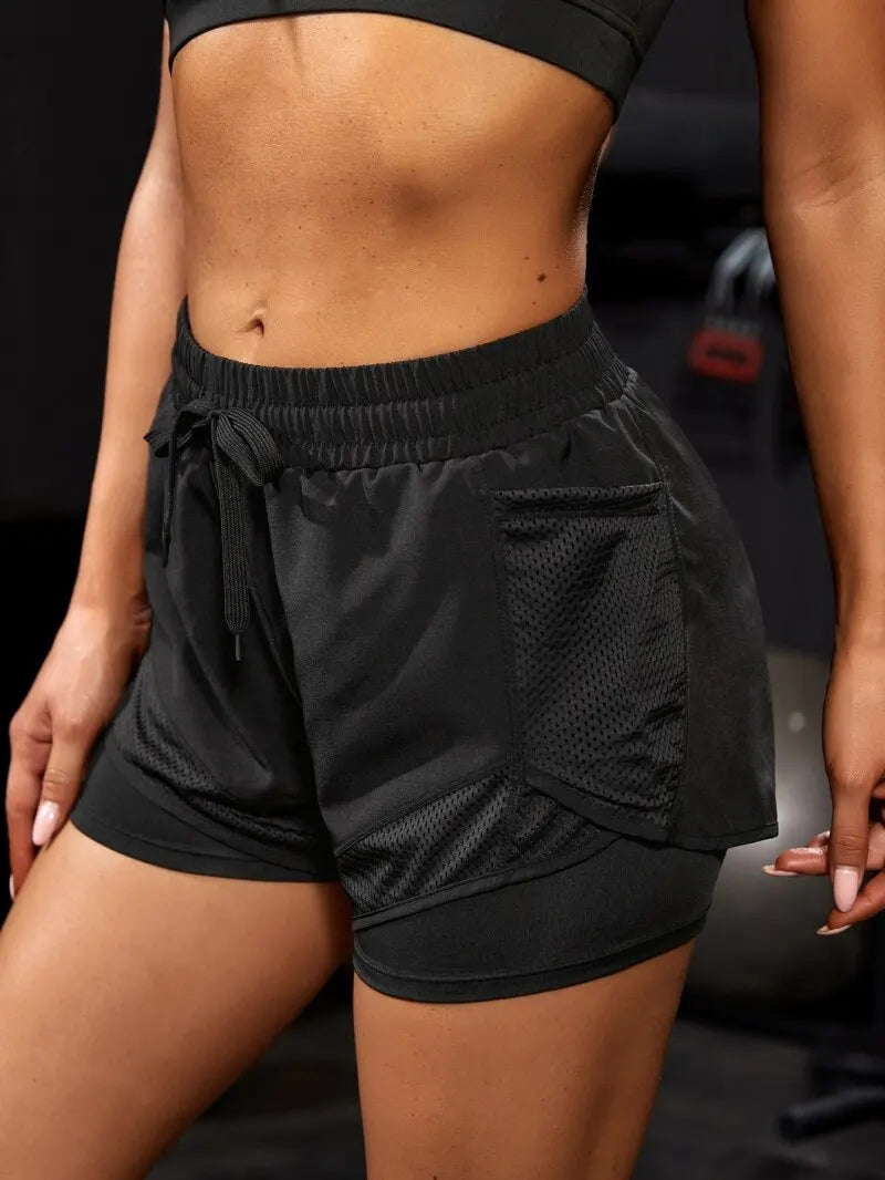 ApexFit Women’s 2-in-1 Sports Shorts with Pockets | Running, Gym & Yoga Training Shorts