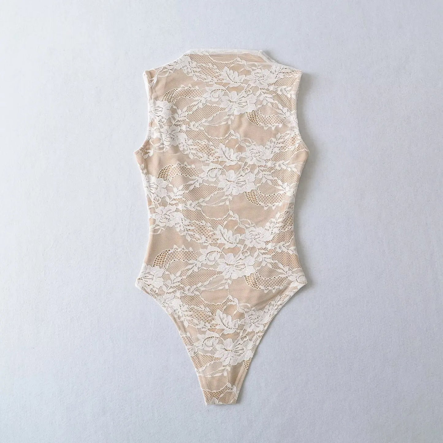 Elegant Lace Bodysuit for Women – Sheer Floral High Neck Bodysuit