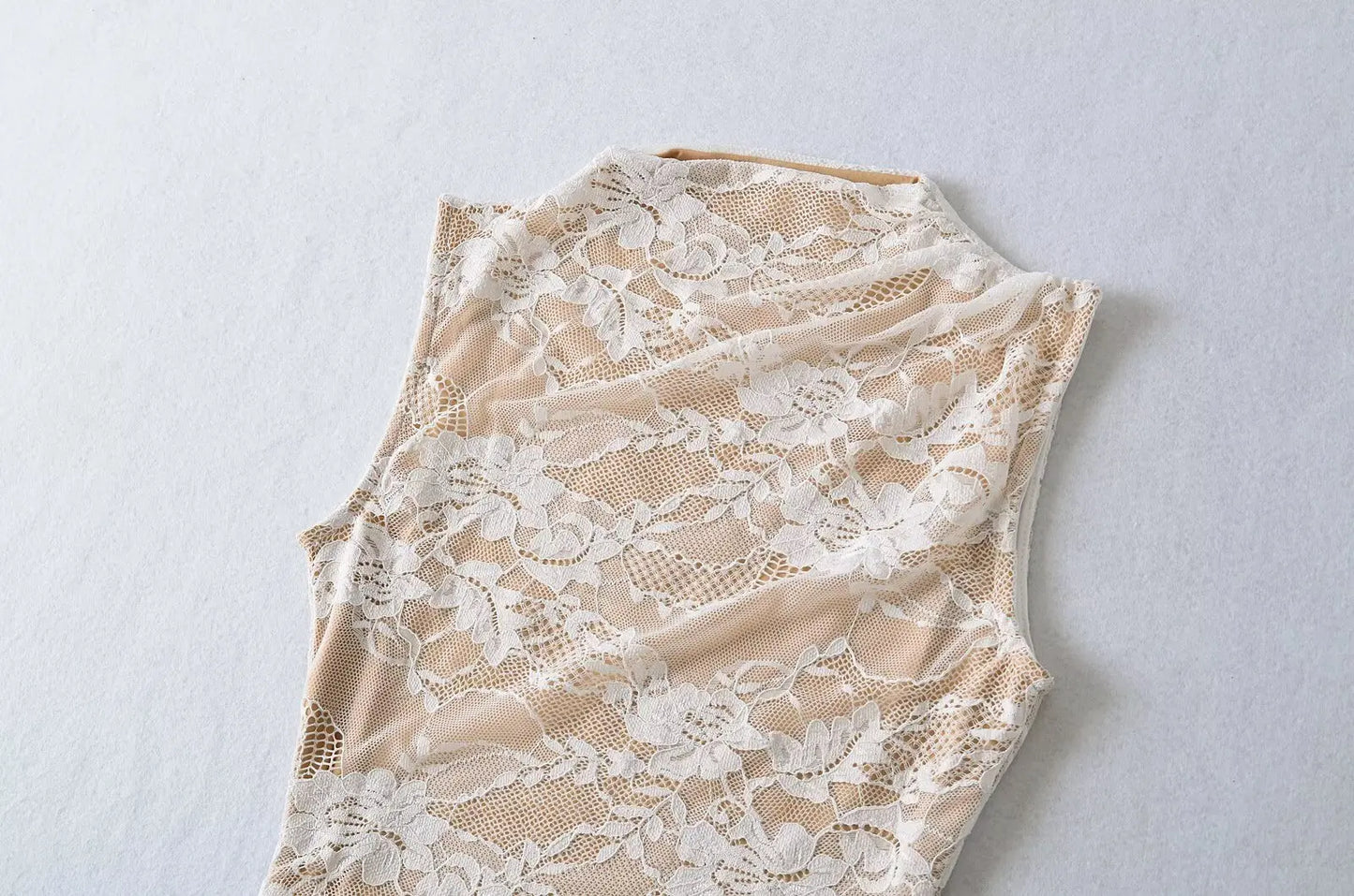 Elegant Lace Bodysuit for Women – Sheer Floral High Neck Bodysuit