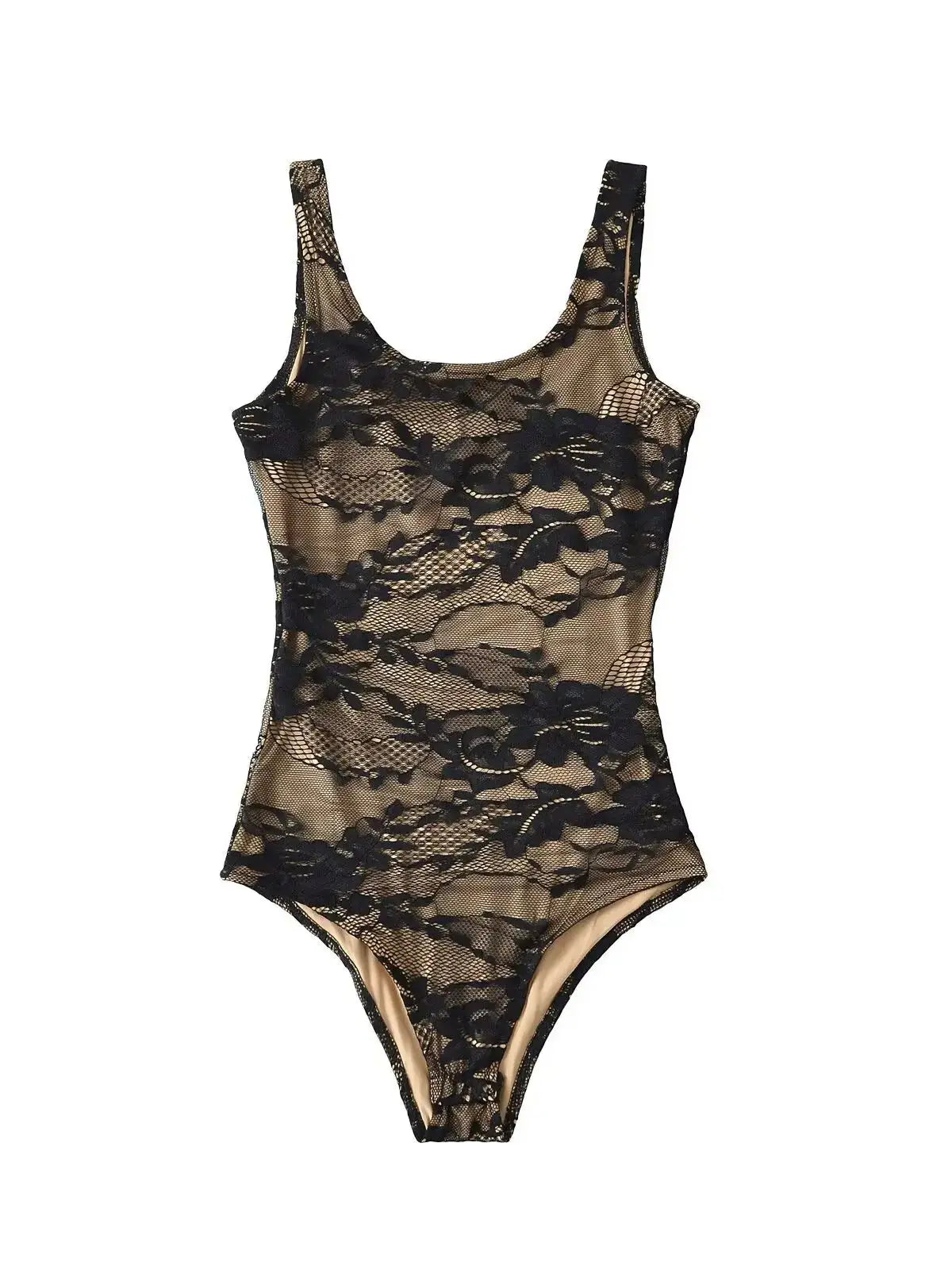 Elegant Lace Bodysuit for Women – Sheer Floral High Neck Bodysuit