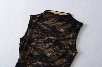 Elegant Lace Bodysuit for Women – Sheer Floral High Neck Bodysuit