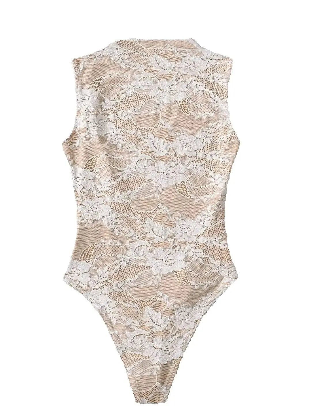 Elegant Lace Bodysuit for Women – Sheer Floral High Neck Bodysuit