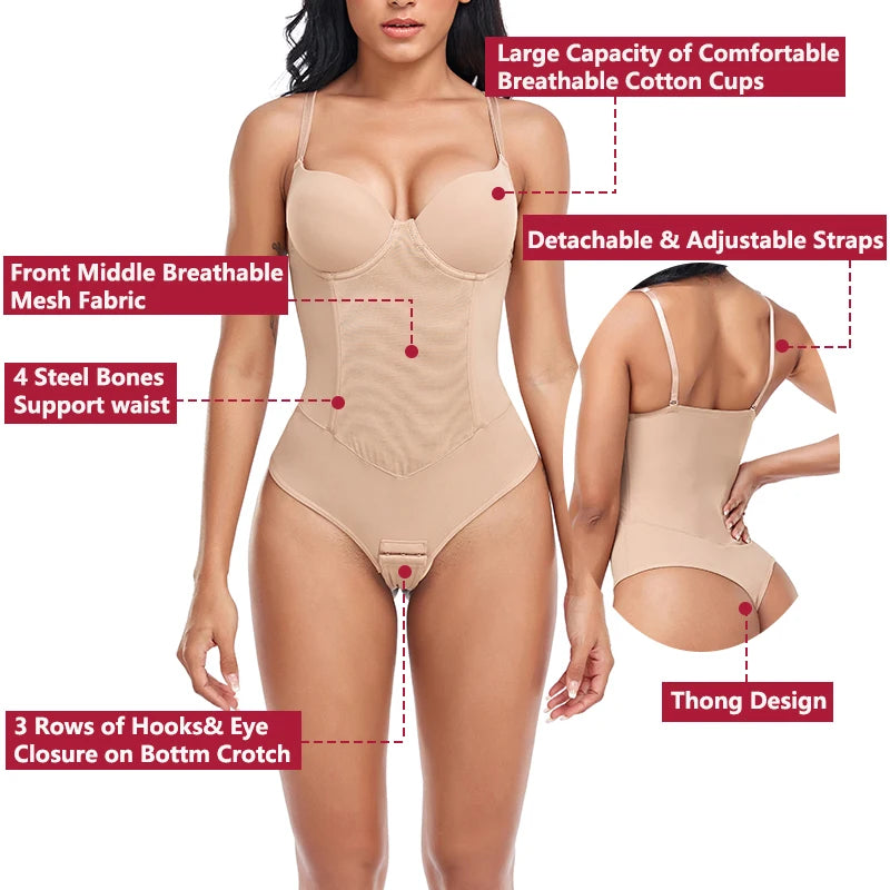 ApexFit SteelBone™ Full Body Shaper — Thong Bodysuit with Tummy Control & Back Support