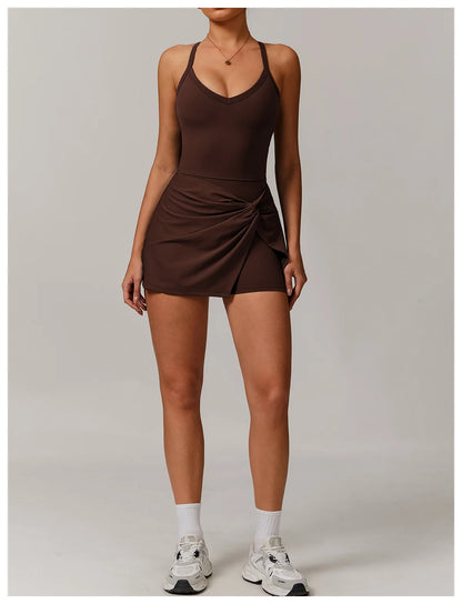 ApexFit Women’s Tennis Dress with Built-In Shorts & Pockets | Breathable Sleeveless Golf & Sports Dress