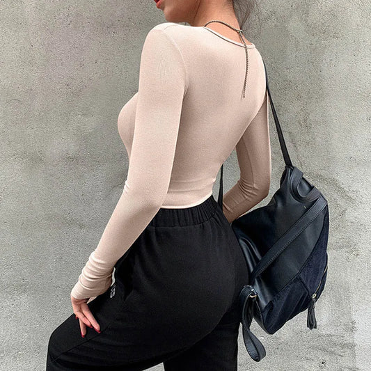 ApexFit Women's Slim Fit Bodysuit – Elegant O-Neck Bodycon Fashion Top