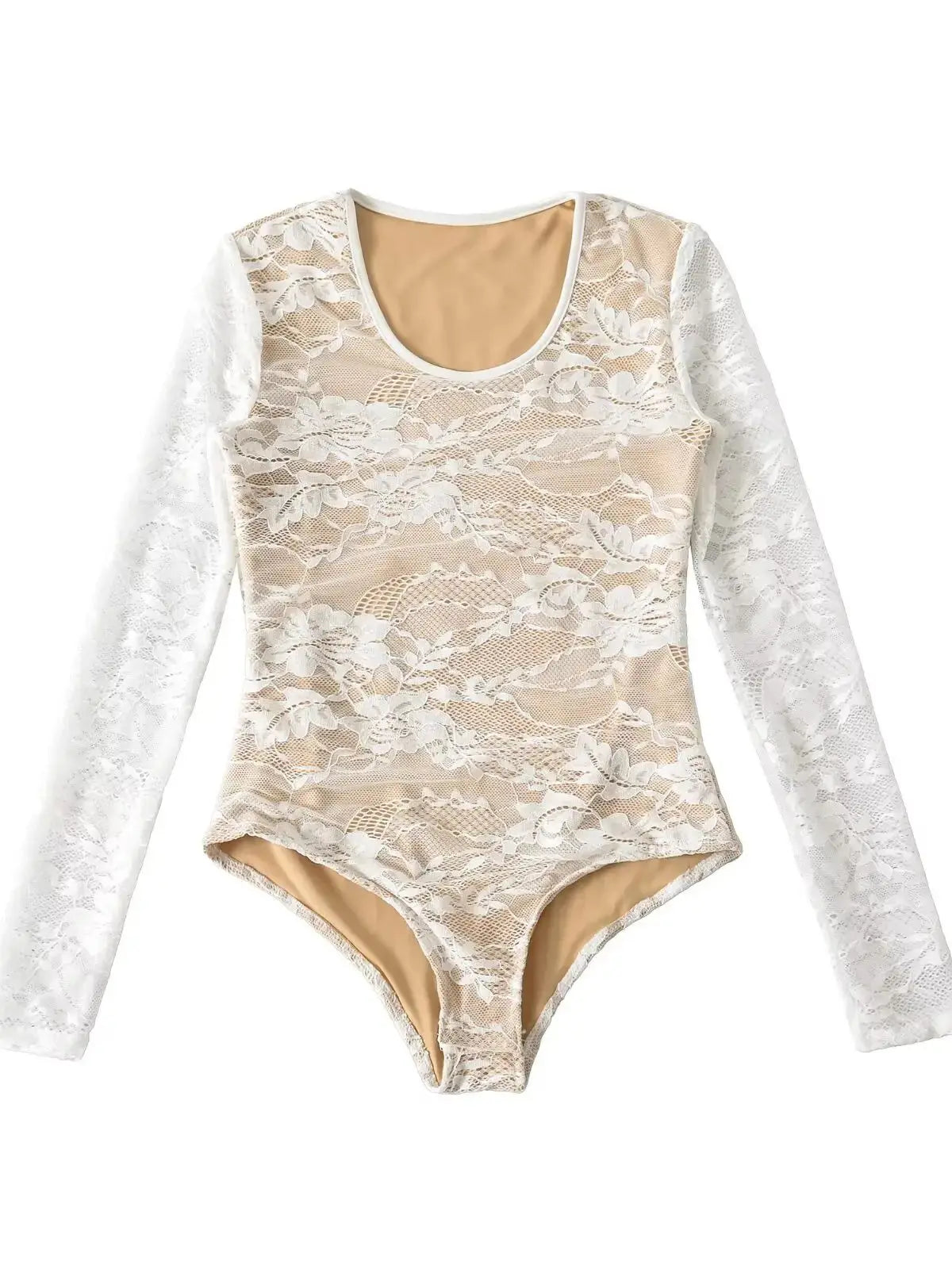 Elegant Lace Bodysuit for Women – Sheer Floral High Neck Bodysuit