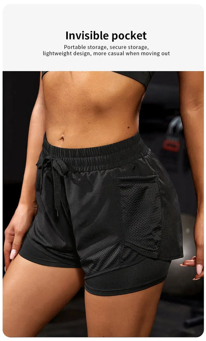 ApexFit Women’s 2-in-1 Sports Shorts with Pockets | Running, Gym & Yoga Training Shorts