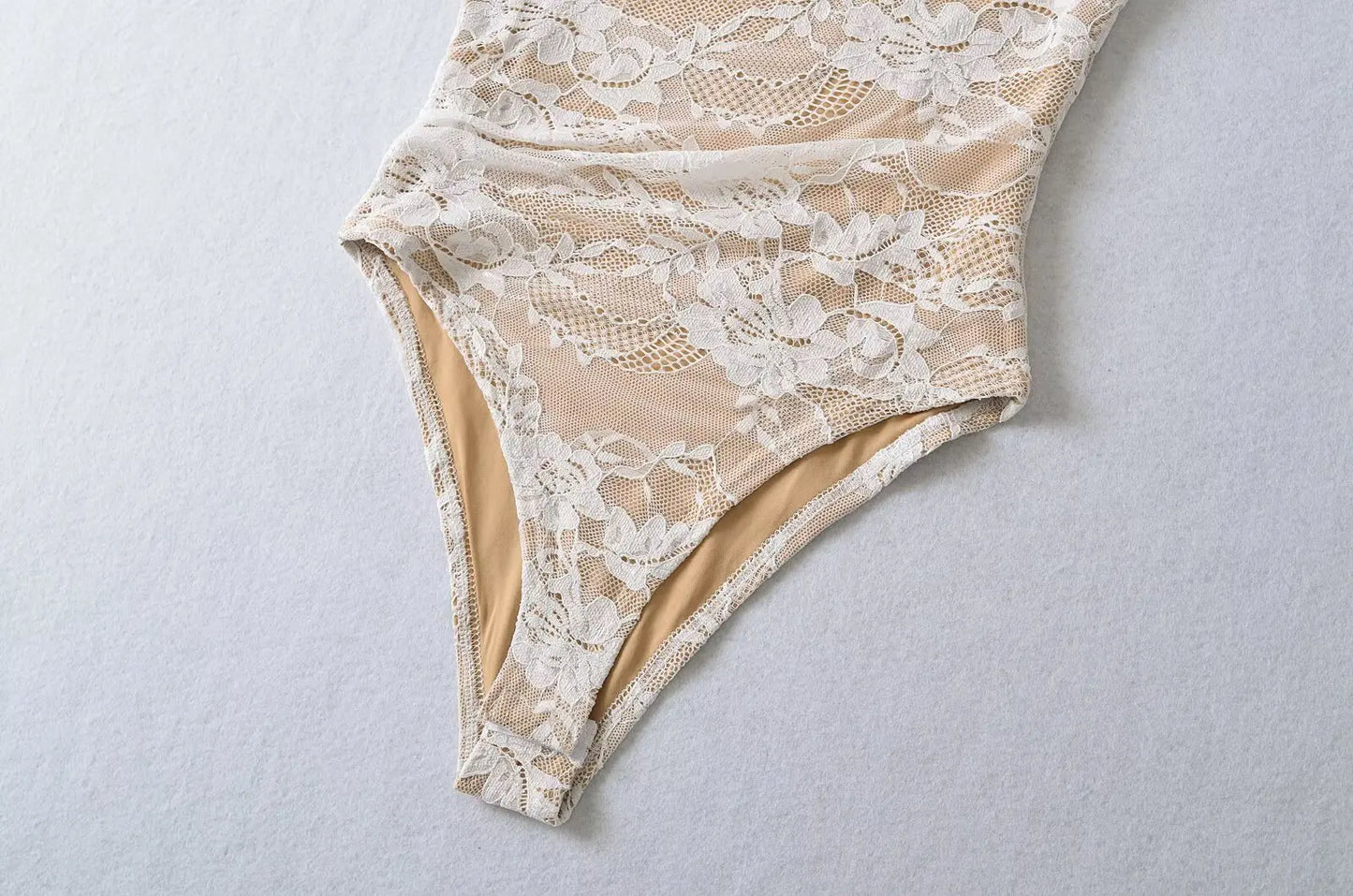 Elegant Lace Bodysuit for Women – Sheer Floral High Neck Bodysuit